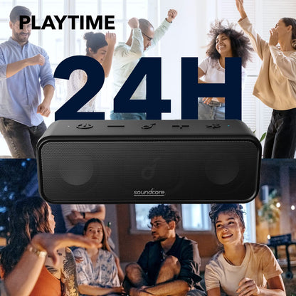 Anker 3 Portable Bluetooth Speaker - Wireless, IPX7 Waterproof, 24H Playtime, Pure Titanium Diaphragm Drivers, Partycast, Bassup, Custom EQ App - for Home, Shower, Outdoor, and Beach